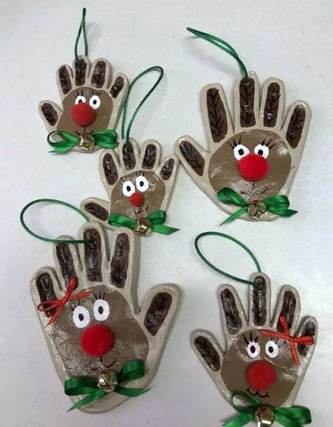 Handprint Clay Reindeer Ornaments - cute christmas crafts for the kids to make! Clay Reindeer, Reindeer Handprint, Crafty Morning, Handprint Ornaments, Clay Crafts For Kids, Reindeer Craft, Christmas Clay, Handprint Crafts, Reindeer Ornaments