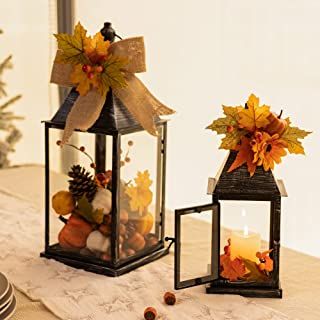 Fall Lantern Decor, Fall Lanterns, Metal Candle Lanterns, Decorative Lanterns, Fall Lantern, Lantern Ideas, Autumn Candle, Lantern Candle Decor, Fall Thanksgiving Decor