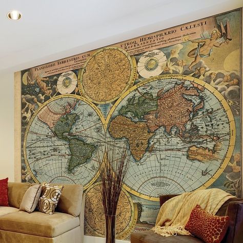 Map Wall Mural, Map Murals, Antique World Map, Go Wallpaper, Wallpaper Uk, Bedroom Wallpaper, Wall Art Wallpaper, Kid's Bedroom, Best Wallpaper