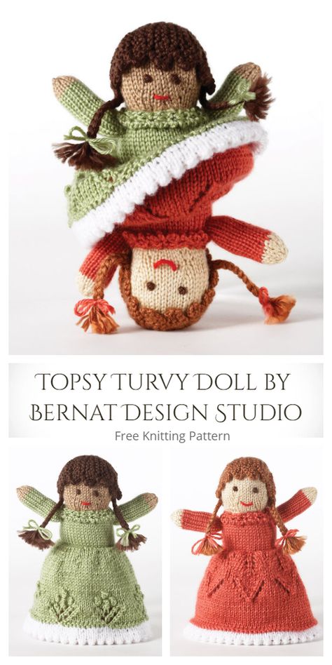 Amigurumi Topsy-Turvy Doll Free Knitting Patterns - Knitting Pattern Knitted Doll Patterns Free, Knit Doll Clothes, Free Doll Knitting Patterns, Knitting Doll, Charity Knitting Patterns Free, Izzy Dolls Free Pattern, Free Toy Knitting Patterns, Free Knitting Patterns Toys, Knit Doll