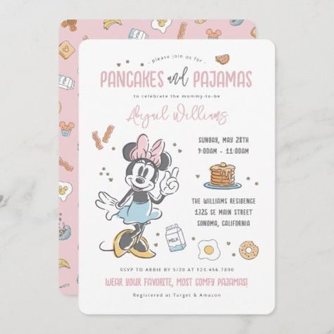 $3.32 | Minnie Mouse | Pancakes & Pajamas Baby Shower | Baby Shower Invitations | disney baby shower, pancakes and pajamas, pancake baby shower, pajamas baby shower, pancakes and pjs, pancakes and pajamas baby shower, pancakes and pjs baby shower, minnie mouse baby shower, minnie baby shower, girl baby shower Pajama Baby Shower Ideas, Minnie Mouse Pancakes, Disney Baby Shower Themes, Mickey Mouse Pancakes, Invitation Disney, Pancakes And Pajamas, Baby Chicken, Disney Baby Shower, Moon Baby