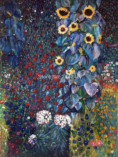 Handpainted Canvas Paintings - Farm Garden With Sunflowers by Gustav Klimt Decoration Oil Painting Reproductions Unframed Sunflowers Landscape, Garden With Sunflowers, Decor Pictures Wall Art, Diy Framed Wall Art, Decor Pictures Wall, Canvas Aesthetic Painting, Painting Ideas Easy Simple, Aesthetic Painting Ideas On Canvas, Painting Ideas On Canvas Aesthetic