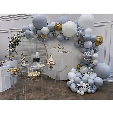 White Balloon Garland, Balloon For Birthday, Candy Balloons, Baby First Birthday Cake, Gold Foil Balloons, Quinceanera Decorations, Birthday Wall, Pastel Balloons, Gold Birthday Party