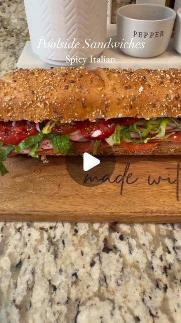 Bethany Heyward Cline on Instagram: "Poolside sandwiches: Spicy Italian 🥙🏝️🥪💦

This one may go down as my favorite sandwich of the series! I’ve really been into Jersey Mike’s lately, and I think it’s in large part to the cherry pepper relish they have for their sandwiches. I came across some by Wickles in the store the other day and knew I had to use it during the series! All the condiments make a nice sauce/dressing that takes this sandwich to the next level! Perfect sandwich to have poolside 👌🏼

Ingredients:
Crusty sub bread - I used Italian 5 grain
Ham
Salami
Pepperoni
Provolone 
Lettuce
Tomato
Red onion slices
Pepperoncini 
Oil and vinegar 
Mayo and mustard 
Cherry pepper relish 

1. Spread condiments on bread, including mayo, mustard, and cherry pepper relish to create a sort of Pepperoncini Sandwich, Italian Sausage And Peppers Sandwich, Spicy Italian Beef Sandwiches, Hot Sicilian Sandwich, Spicy Italian Sandwich, Hot Spicy Italian Sandwich, Italian Sub, Pepper Relish, Italian Sandwich