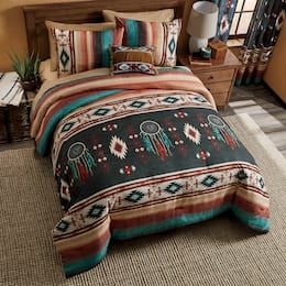 Kyoto Comforter Set | Seventh Avenue Western Comforters, Western Bed, Southwestern Bedroom, Western Comforter Sets, Bedroom Turquoise, Full Comforter Sets, Queen Size Comforter Sets, Dreamcatcher Design, Western Bedding