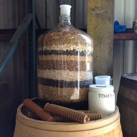 Now that we have conicals, fill an old carboy with different types of grain for a cool look. Love Craft, Garden Crafts, Vodka Bottle, How To Look Better, Recycling