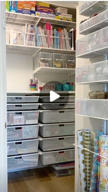 The Container Store on Instagram: "Transform an overwhelming closet into a space where you want to spend time with an Elfa custom space! 💙  @simplyorganized chose the Elfa line to provide a variety of storage solutions for this multi-purpose closet. #TheContainerStore  #closets #closetdesign #customcloset #closetorganizer #closetmakeover #closetorganization #spaceplanning #diyhomeprojects #homediy #diyideas #homeproject #customshelving #shelvingideas #homeideas #homedesigns" Elfa Closet Ideas, Elfa Closet System, Diy Closet Shelves, Elfa Closet, Craft Room Closet, Craft Closet Organization, Craft Closet, Custom Shelving, Studio Organization