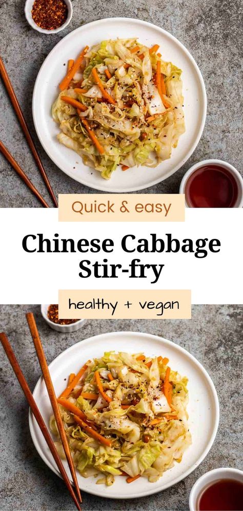 This Chinese carrot cabbage stir-fry is savory, umami, and is packed with flavors! An easy vegetable side dish that is quick to prepare and ready in 15 minutes. You can even customize this versatile dish to your liking! Asian Recipes Cabbage, Keto Chinese Cabbage Recipe, Cabbage Asian Stir Fry, Asian Cabbage And Carrots, Japanese Cabbage Stir Fry, Vegan Cabbage Stir Fry, Asian Celery Recipes, Fried Cabbage Recipes Vegetarian, Thai Cabbage Stir Fry