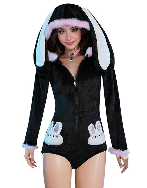 PRICES MAY VARY. Package: bodysuit, socks, tail, choker Design: Made of flannel. featuring a cute hoodie with bunny ears. Fuzzy loungewear for women will be a cute and unique piece for your casual closet. Daily Wear: This Onesie set can be a daily fashion set, and not limiting your movements, can be free to sleep, dance or play. Perfect for dating, slumber party, holiday, shopping, weekend,club wear, night out and dailywear. Size: US size. Small, medium, large, x-large for you to choose. Please Onsie Outfits Women, Cute Bunny Costume, Fuzzy Loungewear, Onesies For Women, Sexi Clothes, Choker Design, Romper Long Sleeve, Festival Outfits Rave, Holloween Costume