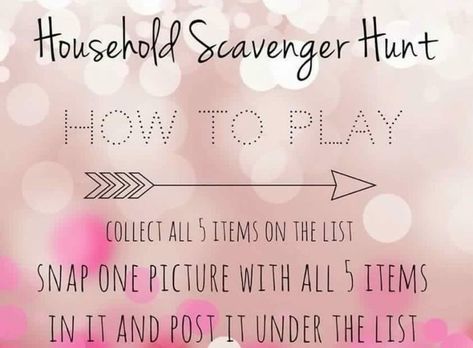 Scavenger hunt Household Scavenger Hunt, Online Games Facebook, Facebook Party Games, Facebook Group Games, Online Party Games, Interactive Post, Fb Games, Facebook Engagement Posts, Street Game