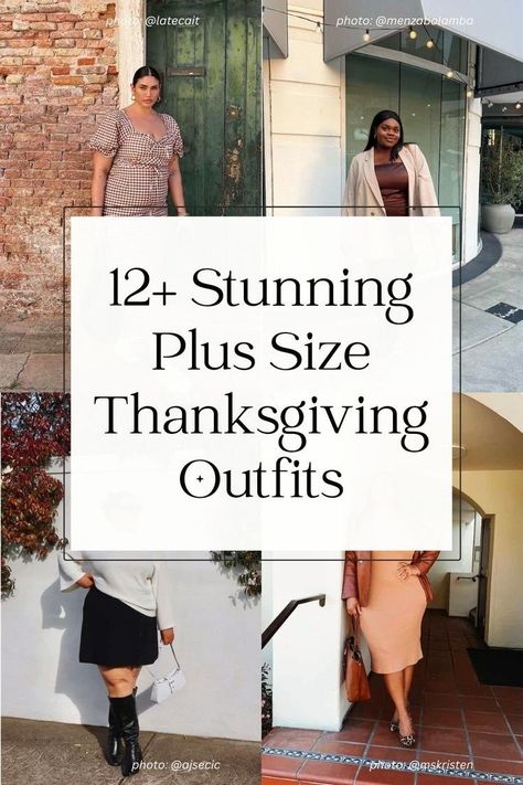 12+ chic plus size thanksgiving outfit ideas and fall outfits for 2023. Looking for the perfect plus size thanksgiving outfit for women? Whether you want a casual outfit, comfy outfit, dressy thanksgiving outfit, or anything in between, we have the perfect dress, skirt, or pants plus size thanksgiving outfit ideas for 2023. Womens fashion, chic fall outfit ideas for women, fall 2023 outfits, fall chubby style. photo: @latecait, @menzabolamba, @ajsecic, @mskristen