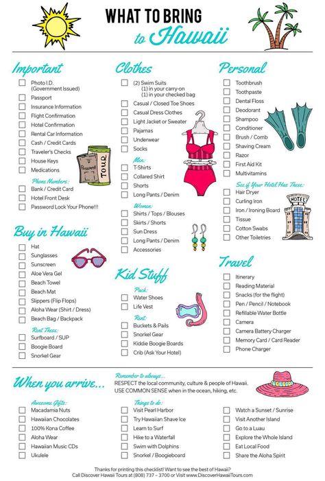 Packing Hawaii, Beach Holiday Packing List, Hawaiian Honeymoon, Hawaii Packing List, Holiday Packing Lists, Hawaii Packing, Vacation Checklist, Maui Travel, Florida Trip