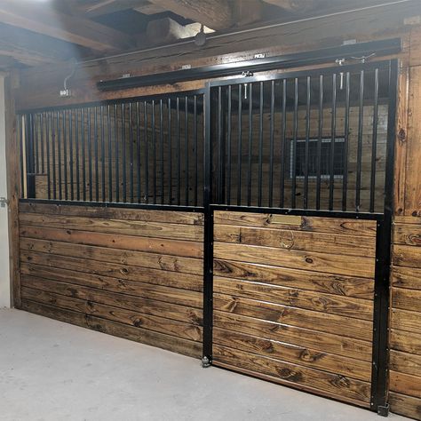 Sliding Horse Stall Door, Diy Stall Doors, Horse Stalls Diy, Horse Stalls Doors, Custom Horse Stalls, Modern Equestrian, Stall Fronts, Farm Diy, Diy Horse Barn