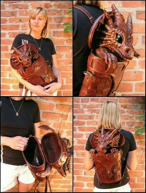 Baby dragon backpack Leather Dragon, Dragon Backpack, Karakter Disney, Steampunk Cosplay, Larp, Cloak, Girls Accessories, Leather Working, Brunei