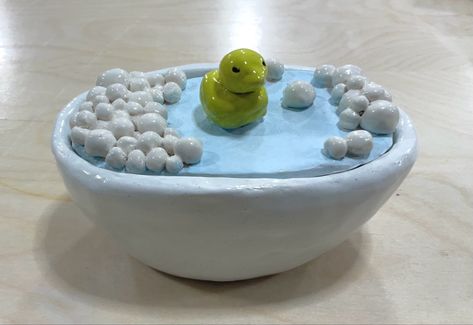 ceramics | pottery | jewelry holder | bathtub | pinch pot | duck pot | bathtub pot | aesthetic | clay ideas | Clay Bathtub Jewelry Holder, Clay Bathtub, Aesthetic Clay Ideas, Pottery Jewelry Holder, Pot Aesthetic, Clay Jewellery Holder, Clay Pinch Pots, Aesthetic Clay, Easy Clay Sculptures