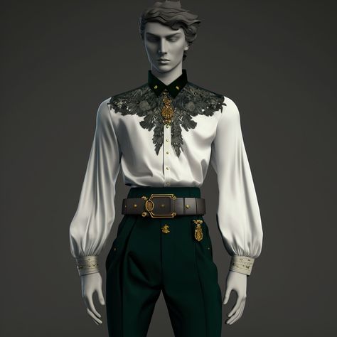 Regal Mens Fashion, Mens Fantasy Fashion Art, Dnd Formal Wear Male, Regal Outfits Men, Green Fantasy Outfit Male, Royal Outfit Drawing, Mens Fantasy Clothing, Fantasy Clothes Male, Fantasy Mens Clothes