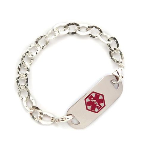 Small Sterling Silver Chain Medical ID Bracelet. I'm going to have epilepsy on it! Hospitality Uniform, Medical Id Bracelets, Medic Alert Bracelets, Medical Bracelet, Must Have Gadgets, Medical Alert, Id Bracelets, Nursing Clothes, Bracelets For Women