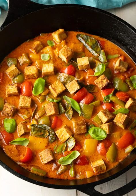 Panang Curry Recipe with Crispy Tofu (Vegetarian) - A Spicy Perspective Luncheon Meat Recipe, Thai Panang Curry, Panang Curry Recipe, Panang Curry Paste, Recipe Tofu, Vegetarian Thai Recipes, Vegan Curry Recipes, Tofu Curry, Tofu Recipes Vegan