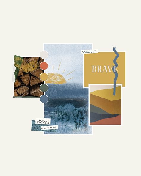 Moodboard design nature inspired collage.  #moodboard #collage #design #inspiration #mountains #courage Creativity Moodboard, Mood Boards Ideas, Onboarding Design, Mood Board Layout, Branding Mood Board Inspiration, Brand Moodboard, Materials Board Interior Design, Ux Inspiration, 포트폴리오 레이아웃