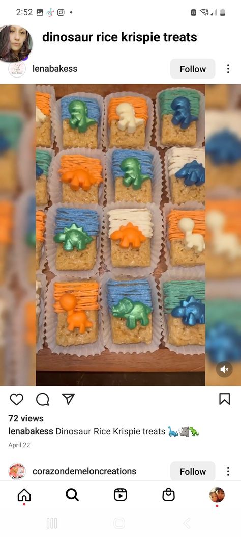 Dino Rice Crispy Treats, Dino Themed Treats, Dinosaur Rice Crispy Treats, Dino Birthday Snack Ideas, Dinosaur Party Treats, Rice Krispie Treats Dinosaur, Dinosaur Treats, Dinosaur Rice Krispie Treats, Dinosaur Dessert Table