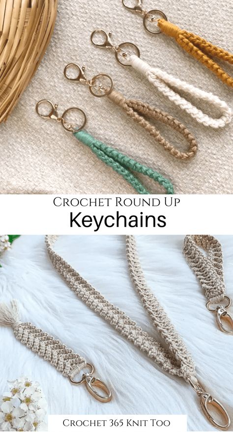 Crochet Macrame Keychain, Free Crochet Wristlet Keychain, Easy Crochet Tassels, Chain Link Crochet Pattern, Diy Crochet Keychain Free Pattern, Crochet Keychain Boho, How To Crochet A Lanyard, Crochet Keychain Lanyard Free Pattern, Crochet Wrist Keychain Pattern Free