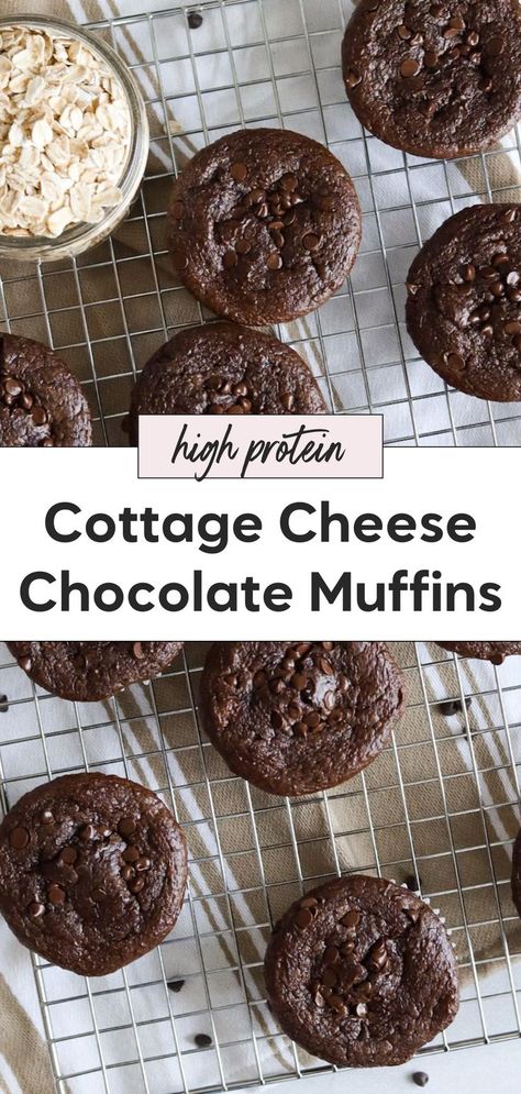 Try these blender cottage cheese muffins, a healthy and protein-packed treat. These cottage cheese chocolate muffins are an easy recipe made in a blender with oats and chocolate chips. Perfect for a sweet protein breakfast, these double chocolate chip muffins combine the richness of chocolate muffins with the goodness of cottage cheese. Blender Cottage Cheese, Chocolate Cottage Cheese, Cottage Cheese Chocolate, Oats And Chocolate Chips, Oats And Chocolate, Cottage Cheese Muffins, High Protein Muffins, Chocolate Protein Muffins, Cottage Cheese Recipes Healthy