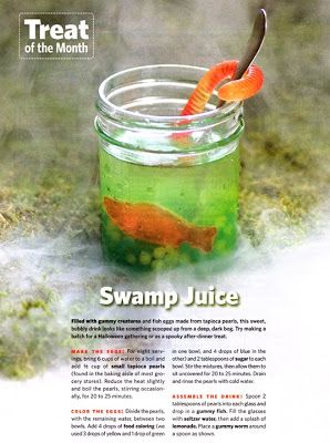 Swamp Juice / Filled with gummy creatures and fish eggs made from tapioca pearls, this sweet, bubbly drink looks like something scooped up from a deep, dark bog Swamp Juice, Swamp Party, Pathfinder Game, Fun Magazine, Swamp Water, Bobbing For Apples, Kid Drinks, Tapioca Pearls, Halloween Drinks