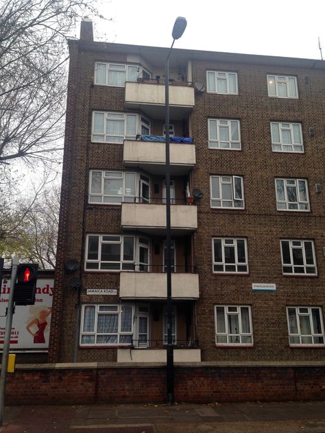 Council flats on Jamaica Road, South London - Dec 2016. British Flat Exterior, London Council Estates, London Flat Exterior, London Apartment Building, Berlin Syndrome, Apartment Building Exterior, Council Flat, London Flats, Uk Architecture