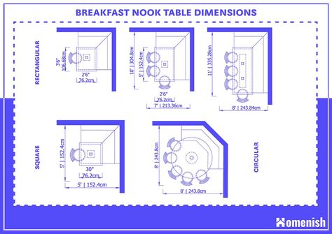 Guide to Breakfast Nook Dimensions with Drawing - Homenish Tiny House Booth Dining Nook, U Shape Breakfast Nook, Breakfast Nook Measurements, Angled Breakfast Nook, Kitchen With Corner Breakfast Nook, Kitchen Banquette Dimensions, Breakfast Nook With Drawers, Dining Nook Dimensions, Kitchen Nook Floor Plans