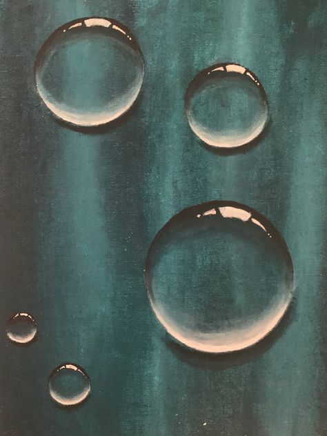 Water Droplets Painting, Waterdrop Painting, Painting Water Droplets, Water Drops Painting, Acrylic Bubbles, Water Drop Drawing, Water Artwork, Pencil Drawings For Beginners, Basic Painting