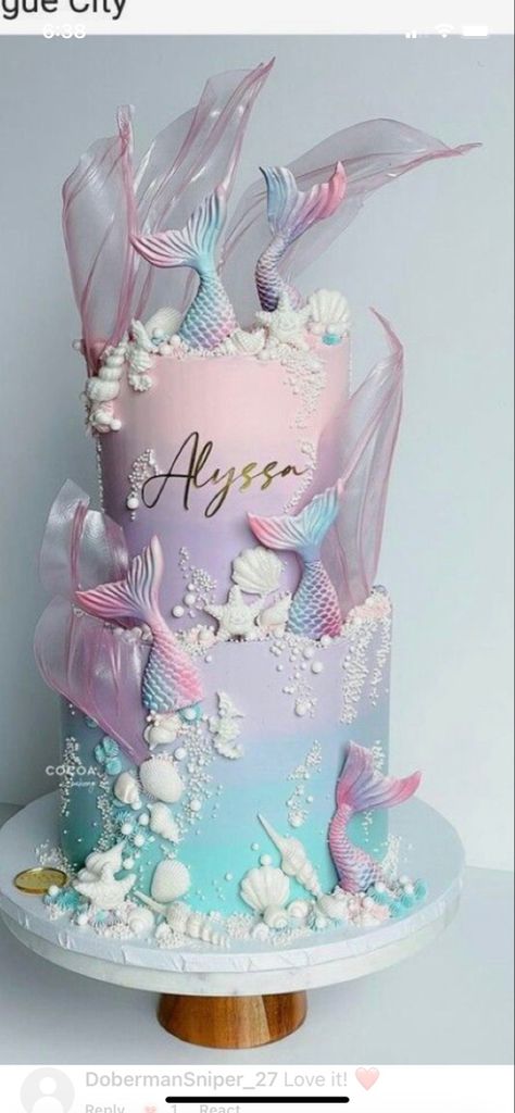 Mermaid One Year Birthday Cake, Mermaid Theme Party Cake, Cake Designs Mermaid, 1 Year Mermaid Birthday, Mermaid Pastel Cake, Mermaid Cake Two Tier, Mermaid Themed Birthday Cake, 2 Tier Mermaid Cake, Mermaid Bday Cake