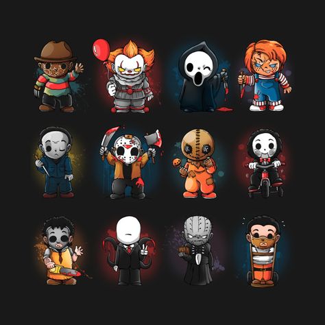 Check out this awesome 'Horror+Guys' design on @TeePublic! Horror Movie Cartoon Characters, Horror Chibi Characters, Chibi Horror Movie Characters, Horror Icon Tattoos, Chibi Horror Characters, Cartoon Horror Characters, Cute Horror Characters, Horror Accessories, Horror Movie Drawings