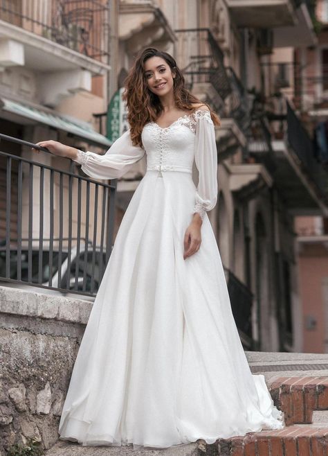 Wedding Dresses With Removable Jacket And Skirt Lace Chiffon Lantern Long Sleeve Bridal Gown Backless Sweep Train Gowns Corset, Sleeve Bridal Gown, Boho Bride Dress, Mermaid Trumpet Wedding Dresses, Boho Robes, Sweep Train Wedding Dress, Backless Bridal Gowns, Long Sleeve Bridal Gown, Mermaid Wedding Dresses