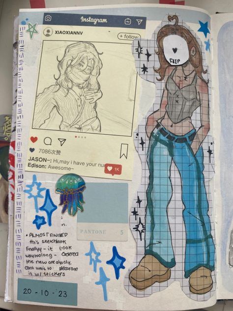 Character Scrapbook Ideas, 1st Sketchbook Page Ideas, Drawing Layout Ideas, Oc Sketchbook Spread, Bulky Sketchbook, How To Make Sketchbook Interesting, Drawing Page Ideas, Meet The Artist Sketchbook Page, Sketch Book Pages Ideas