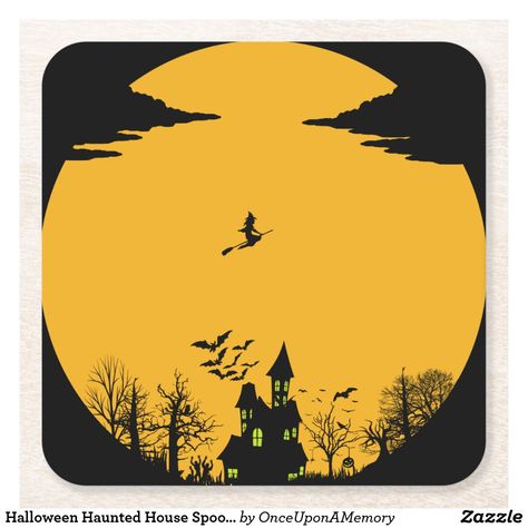 Halloween Haunted House Spooky Scary Witch Square Paper Coaster Yellow Halloween Aesthetic, Widget Halloween, Halloween Apps, Halloween Widget, Beistle Halloween, Widget Pics, Fall Yellow, Scary Witch, Creepy Cat