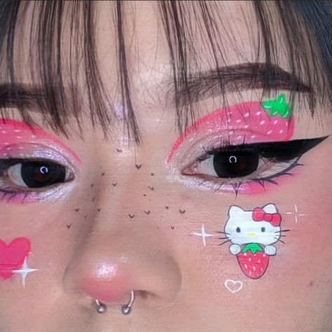 @/crisgl0ss on IG Hello Kitty Make-up, Hello Kitty Face Paint, Kitty Face Paint, Vampire Bride, Hello Kitty Makeup, Cute Eye Makeup, Kawaii Makeup, Cool Makeup Looks, A Rat