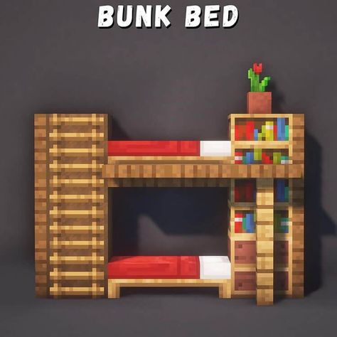 Bunk Beds Minecraft, Minecraft Bunk Bed Ideas, Bunk Bed Minecraft, Minecraft House Ideas Cottage Core, Minecraft Bunk Bed, Easy Minecraft Builds, Minecraft House Ideas Cottage, Minecraft Interior Design Ideas, Minecraft Bed Ideas