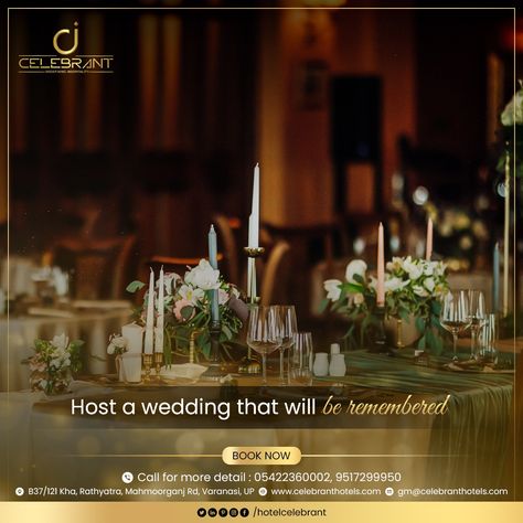 Experience the ultimate in fine dining at our hotel banquet, where every dish is a work of art. Contact us on : Email Us : gm@celebranthotels.com Call Us : +91-9517-299-951 Website : www.celebranthotels.com #Varanasihotels #celebranthotels #hotelsiinvaranasi #buffetrestaurant #restaurant #varanasi #hotelsinvaranasi #celebrant #celebranthotels #hotels #resorts #luxury #royal #banaras #ganga #uttarpradesh #tourism #kashi #gangaarti #staycation #stay #up #Banquet Hotel Creatives, Hotel Marketing Design, Hotel Advertisement, Travel Advertising Design, Bunting Design, Hotel Ads, Restaurant Advertising, Bts Social Media, Corporate Event Design