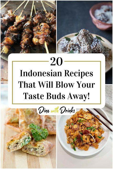 Collage of 4 indonesian recipes. Indonesian Cuisine Food Recipes, Healthy Indonesian Food, Authentic Indonesian Food, Balinese Food Recipe, Indonesian Side Dishes, Easy Indonesian Food Recipes, Dutch Indonesian Food Recipes, Vegan Indonesian Recipes, Exotic Food Recipes