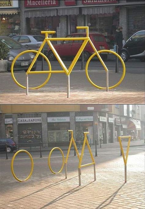 Examples-of-Optical-Illusion-Art-and-Painting Illusion Kunst, Optical Illusions Art, Bicycle Art, Illusion Art, Bike Art, Bike Rack, Street Bikes, Land Art, Public Art