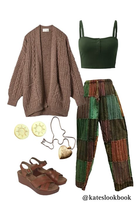 Winter Hippe Outfit, Winter Outfits Hippi, Hippy School Outfits, Cottagecore School Outfits, Cottagecore Outfits Pants, 80s Hippie Outfits, Winter Hippy Outfits, 70s Cottagecore, Autumn Hippie Outfits