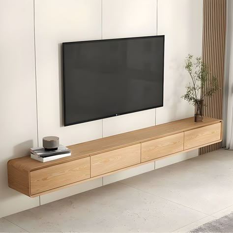 Bedroom Wall Mounted Tv, Tv For Bedroom, Tv Living Room Ideas, Tv Console With Storage, Tv Room Decor, Floating Tv Cabinet, Tv Living Room, Console With Storage, Backdrop Tv