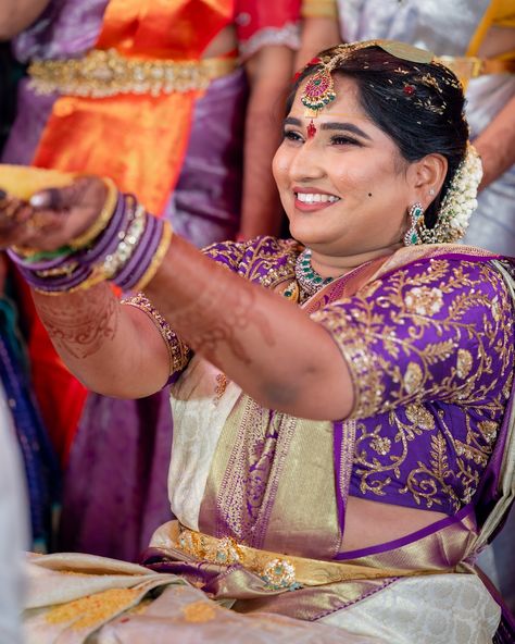 Our beautiful bride Greeshma in a custom designed hand embroidered blouse for her Talambralu muhurtam ✨ Handmade, bridal wear, South Indian weddings, luxury wedding outfits, South Indian bride Hand Embroidered Blouse, South Indian Weddings, Indian Weddings, South Indian Bride, Wedding Outfits, Embroidered Blouse, Indian Bride, Indian Wear, Bridal Wear