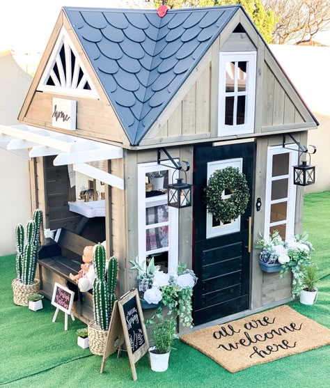 Playhouse Decor, Plastic Playhouse, Garden Playhouse, Fixer Upper Inspired, Diy Playhouse, Backyard Playhouse, Build A Playhouse, Cubby Houses, Playhouse Outdoor