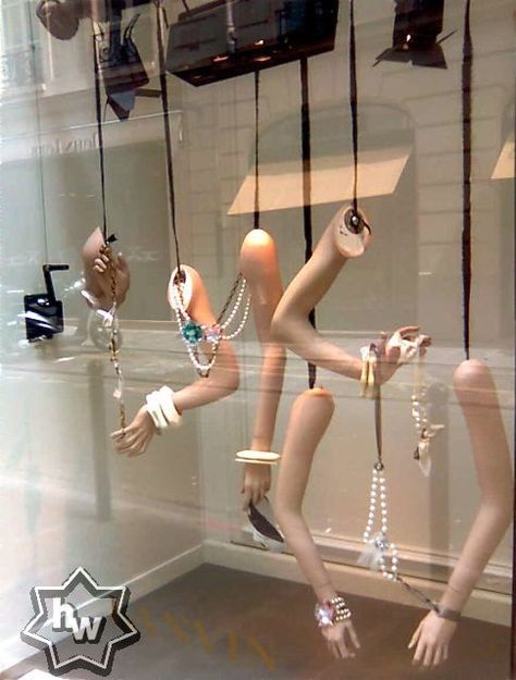 Halloween Window Display, Mannequin Parts, Fashion Window Display, Jewerly Displays, Store Window Display, Visual Merchandising Displays, Retail Windows, Halloween Window, Store Window