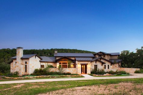 Breathtaking Texas Hill Country home designed with timeless aesthetics Texas Hill Country House Plans, Mediterranean Exterior Homes, Country Home Exterior, Texas House Plans, Mediterranean Exterior, Orlando Disney, Hill Country Homes, Rustic Exterior, Country House Design