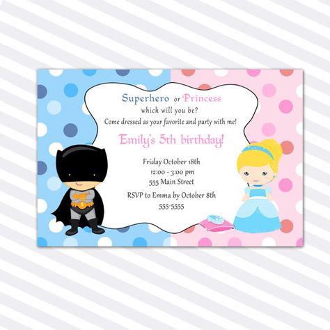 Princess Birthday Invitation Card - Superhero Siblings Girl Boy Twins Invite Kids Costume Party Invite Printable Personalized Digital File Twin Ideas, Costume Party Invite, Princess Birthday Party Invitations, Superhero Invitations, 30th Birthday Party Invitations, Party Planning Checklist, Twin Birthday Parties, Princess Birthday Invitations, Twins Birthday