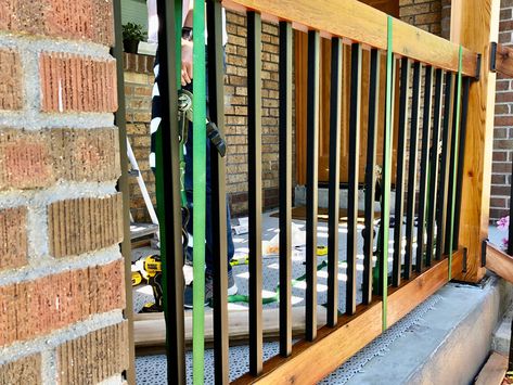 Adding Curb Appeal With Modern Cedar Railing Cedar Posts Front Porch, Iron Porch Railing, Cedar Railing, Adding Curb Appeal, Concrete Front Porch, Porch Railing Designs, Diy Backyard Fence, Front Porch Railings, Outdoor Handrail