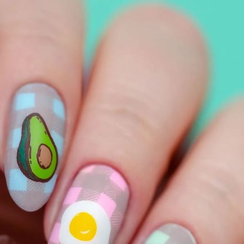 nail art inspo ° content creating ° product photo on Instagram: "It's breakfast time my friend 😄 It's basically my Saturday breakfast (minus the croissant because of gluten 😭). You will find those lovely patterns at new @uberchicbeauty breakfast plate 🥑🍳☕🥐 I used here: 🥐 @uberchicbeauty Tasty Series: Breakfast & Uber Mini: Picnic Perfect plastes* 🥐 @kineticsnailsystems Vivacity, Flashback, Reconnect, Innocence, Ready-set-snow* 🥐 @whatsupnails Buff is the stuff stamping polish* #basicbirc Funny Nails, Autumn Nails Fall, Saturday Breakfast, Nail Art Inspo, Nails Fall Nails, Content Creating, Breakfast Plate, Nails Fall, Pastel Nails