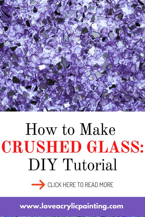 Crushed Glass Heart Art, Crush Glass Diy, How To Crush Glass Diy, How To Do Glass Art, How To Break Glass For Crafts, Glass And Resin Art Projects, Shattered Glass Art Diy, How To Make Crushed Glass Art On Canvas, Crushed Glass Art Diy